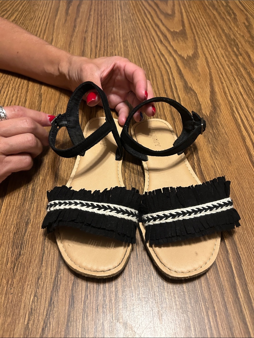 Old Navy Black Sandals with White Braid Accent